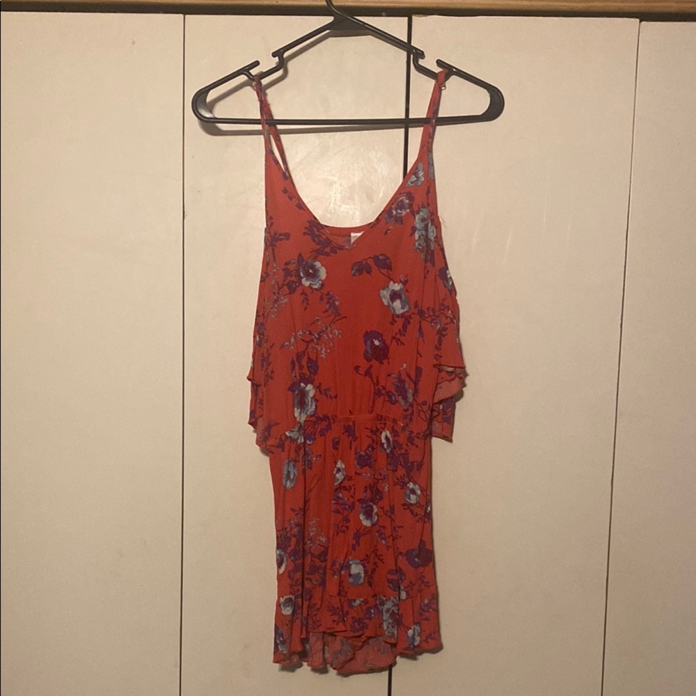 Floral Red Dress with Blue Accents